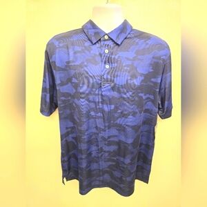 NWT Ben Hogan Mens Dark Blue and Black Camouflage Short Sleeve Polo Shirt